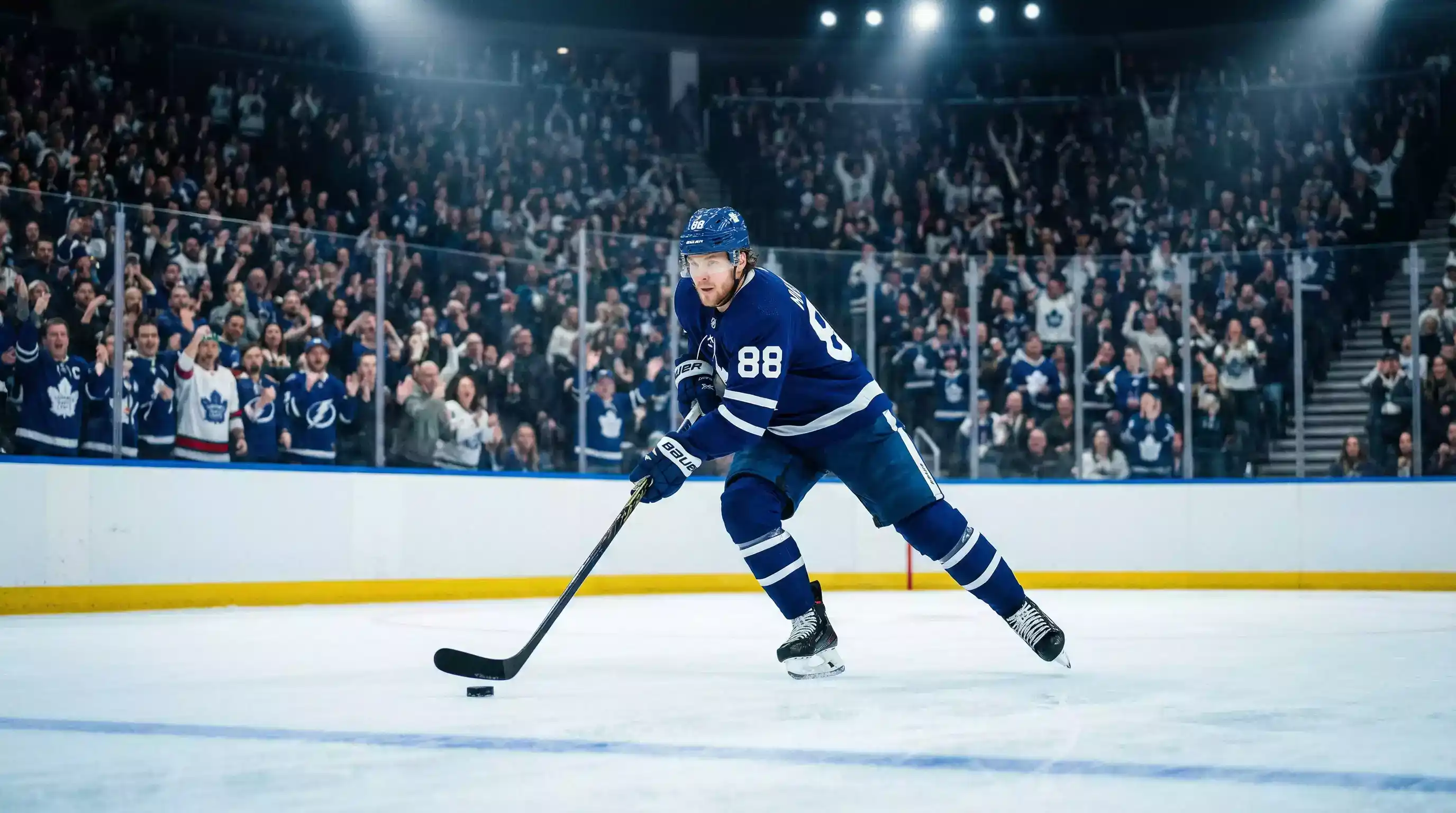 Eishockey-Spielplan 2025/26 — Spielszene in einer ausverkauften Arena mit dramatischer Beleuchtung