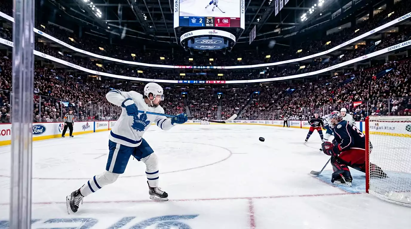 NHL Spielplan 2025/26 — Eishockey-Szene in einer ausverkauften NHL-Arena mit Spielern auf dem Eis